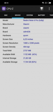 Επισκόπηση Xiaomi redmi Σημείωση 6 Pro: CPU-Z (συνέχεια)