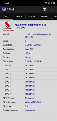 Επισκόπηση Xiaomi redmi Σημείωση 6 Pro: CPU-Z