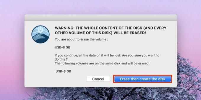 Πώς να κάνει ένα bootable μονάδα flash USB με το MacOS: πατήστε Διαγραφή η δημιουργία της δισκέτας