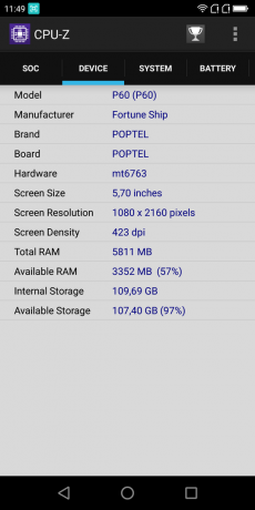Επισκόπηση Poptel P60: CPU-Z (Device)