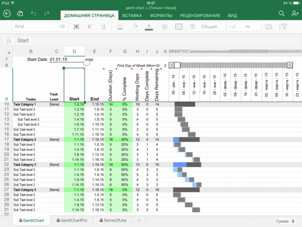 Excel Gantt πρότυπο διάγραμμα