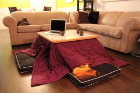 Ζεσταίνει στα ιαπωνικά με ένα ζεστό τραπέζι kotatsu
