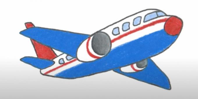 Πώς να σχεδιάσετε ένα αεροπλάνο: σχεδιάζοντας ένα αεροπλάνο με χρωματιστά μολύβια