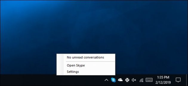 πρόγραμμα Skype UWP δεν προβλέπει το μενού «Κλείστε το Skype»
