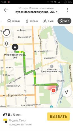 «Yandex. Χάρτης «της πόλης: ταξί