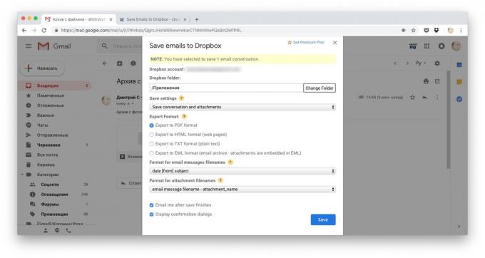 Τρόποι για να κατεβάσετε αρχεία με Dropbox: αντιγράψετε ολόκληρη την επιστολή από Αποθήκευση μηνυμάτων ηλεκτρονικού ταχυδρομείου σε Dropbox