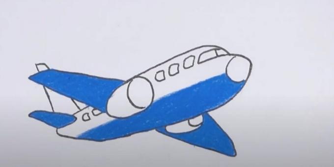 Πώς να σχεδιάσετε ένα αεροπλάνο: κάντε κύκλο στο σχέδιο και προσθέστε μπλε χρώμα