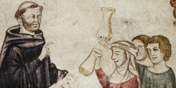 Μεσαιωνική ιατρική: λήψη εξετάσεων από τον μοναχό γιατρό Κωνσταντίνο τον Αφρικανό, XIV αιώνα. 