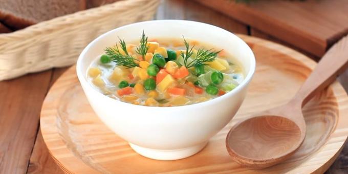 Παχιά σούπα χωρίς κρέας με καλαμπόκι και αρακά