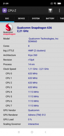 Επισκόπηση Xiaomi Mi 8 Lite: CPU-Z (SOC)