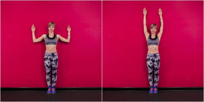 Πώς να μεγεθύνετε τα στήθη σας με άσκηση: σηκώνοντας τα χέρια σας δίπλα σε έναν τοίχο