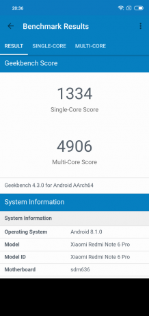 Επισκόπηση Xiaomi redmi Σημείωση 6 Pro: Geekbench