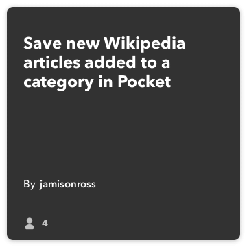 IFTTT Συνταγή: Αποθήκευση νέα Wikipedia άρθρο που προστίθεται σε μια κατηγορία στην τσέπη συνδέει wikipedia για την τσέπη