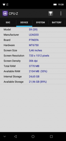 Επισκόπηση Leagoo S9: CPU-Z