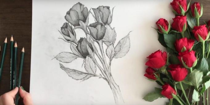 Πώς να σχεδιάσετε ένα μπουκέτο τριαντάφυλλα μολύβι